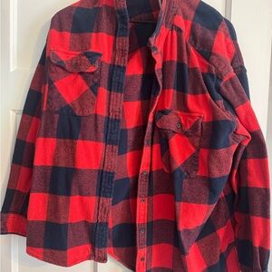 aerie Red and Navy Plaid Button-Up Shirt